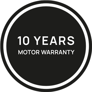Ein Bild des 10 Jahre Motorgarantie Logos auf Englisch. Ein Bild des 10 Jahre Motorgarantie Logos auf Englisch.