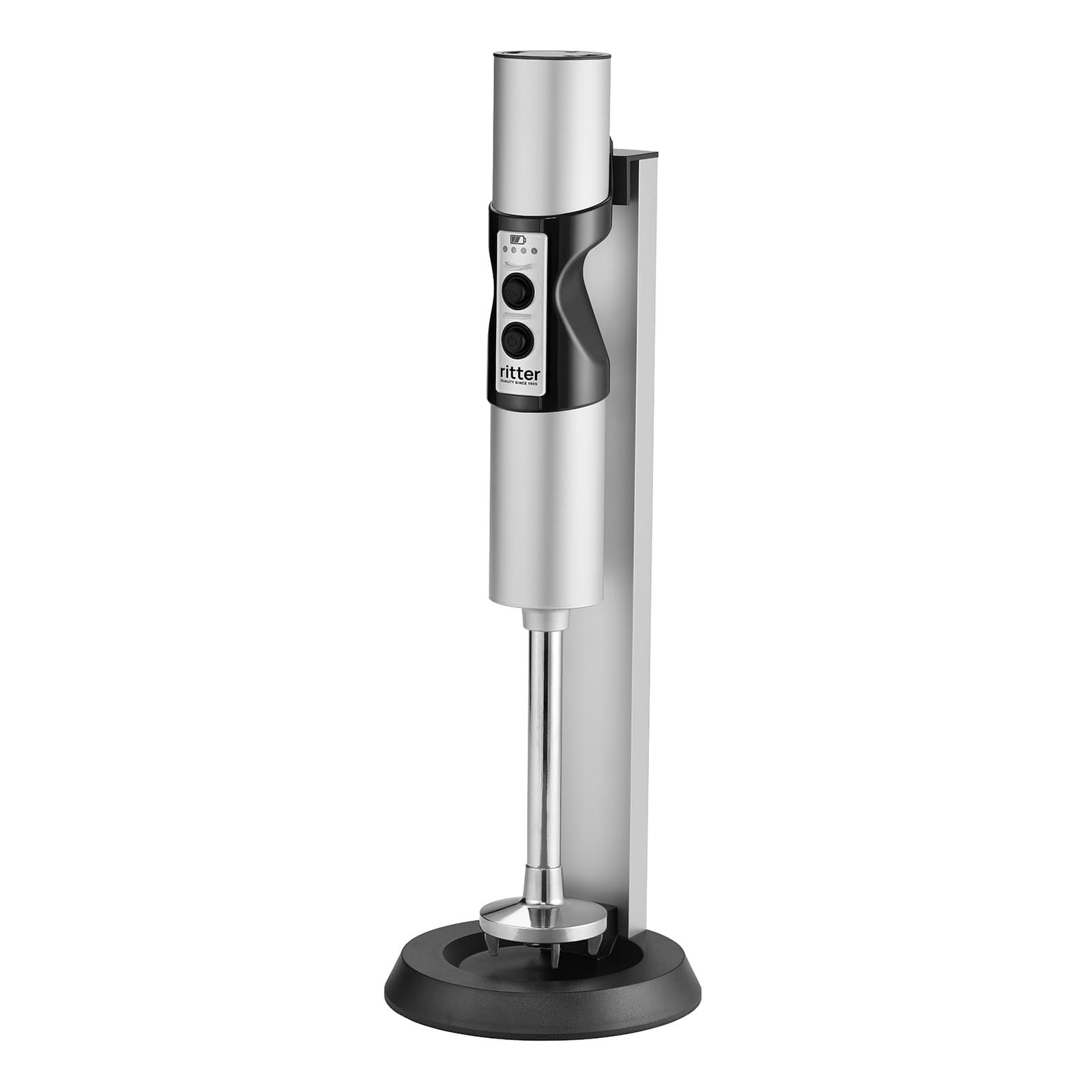 A picture of the 2-finger system of the hand blender with charging station.