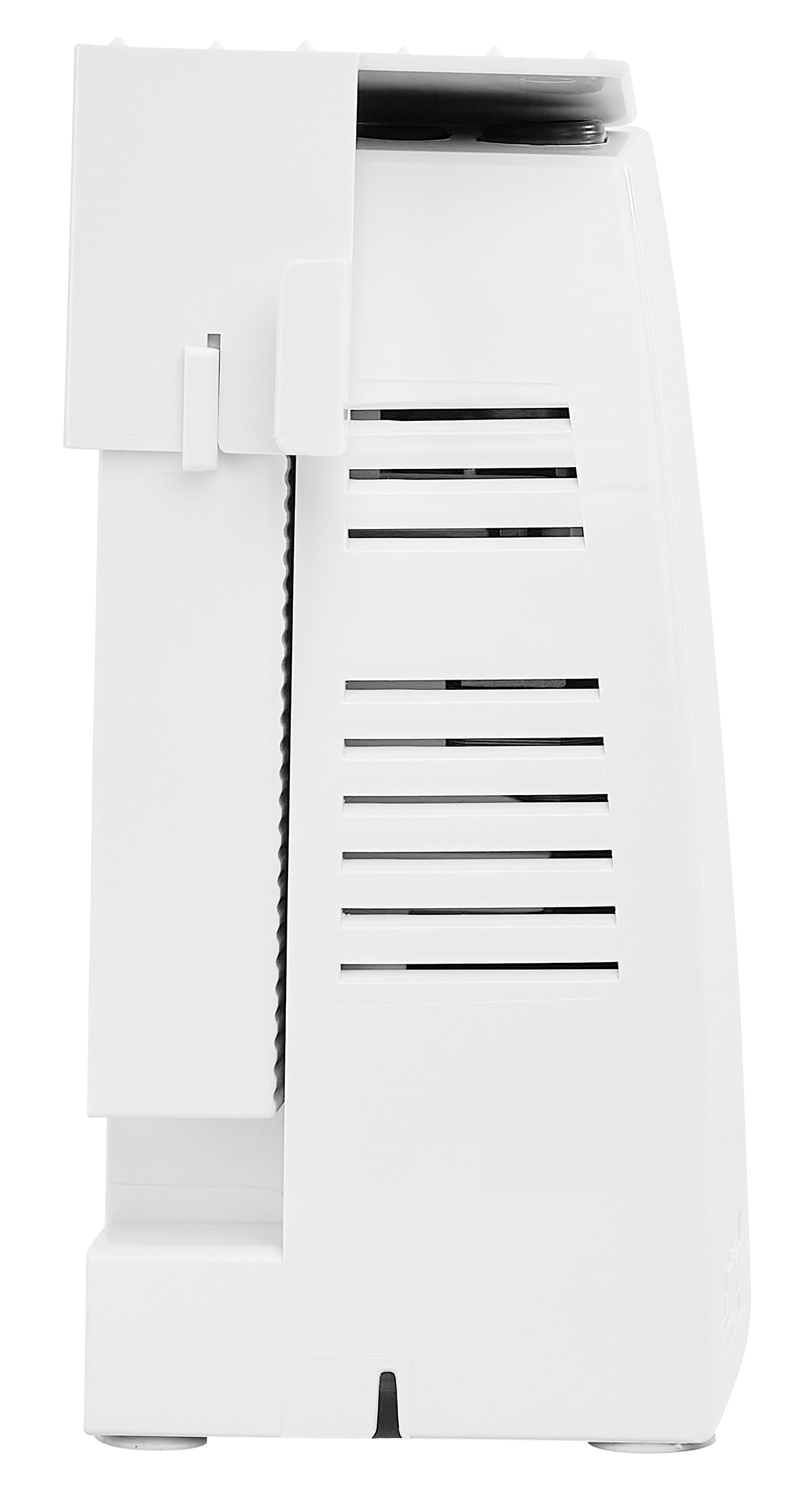 Weißer Allesschneider aus Kunststoff, von der Seite