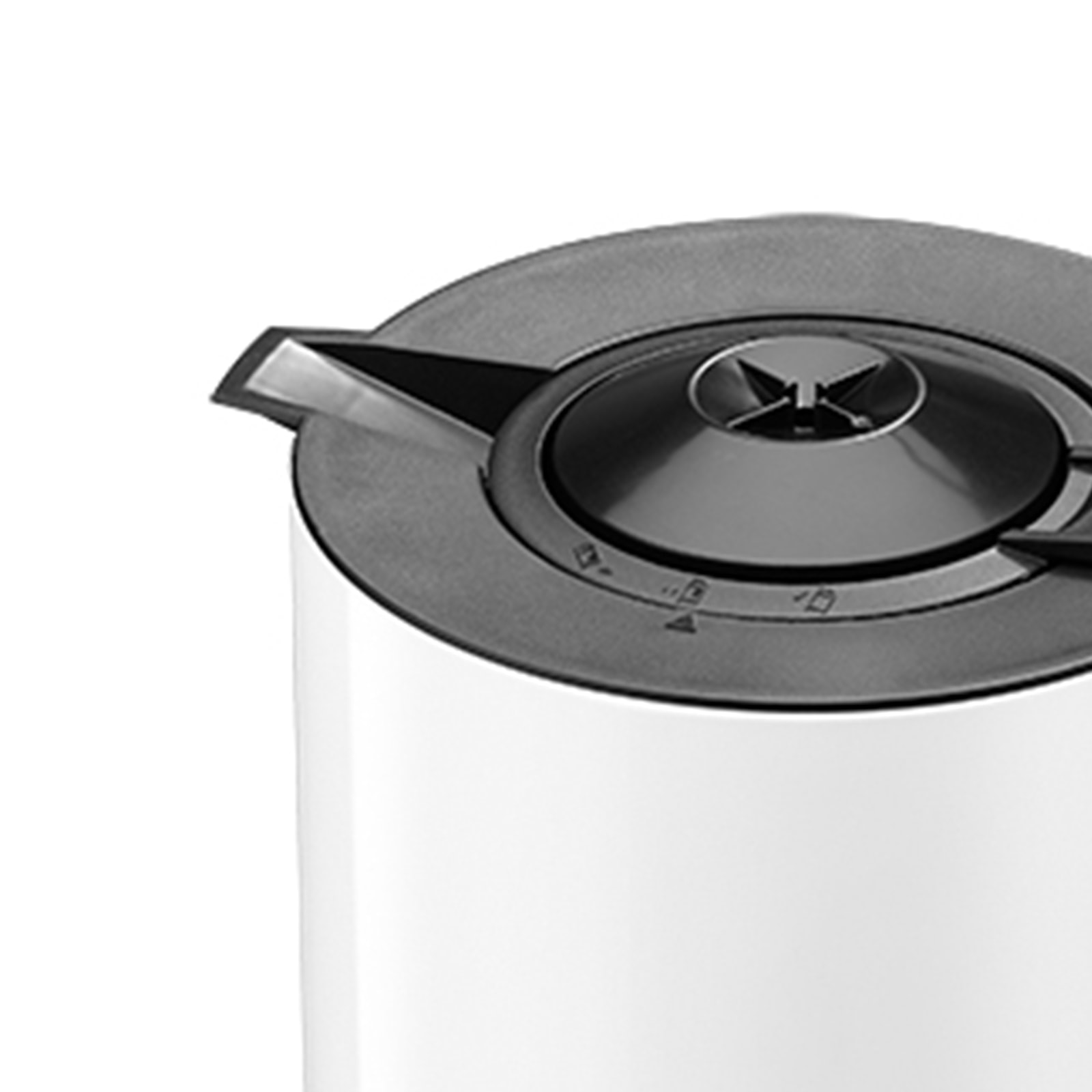 The spout of the vacuum jug of the white coffee machine.