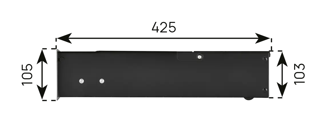 A picture of an installation dimension drawing of the built-in vacuum cleaner, with the technical data 2.