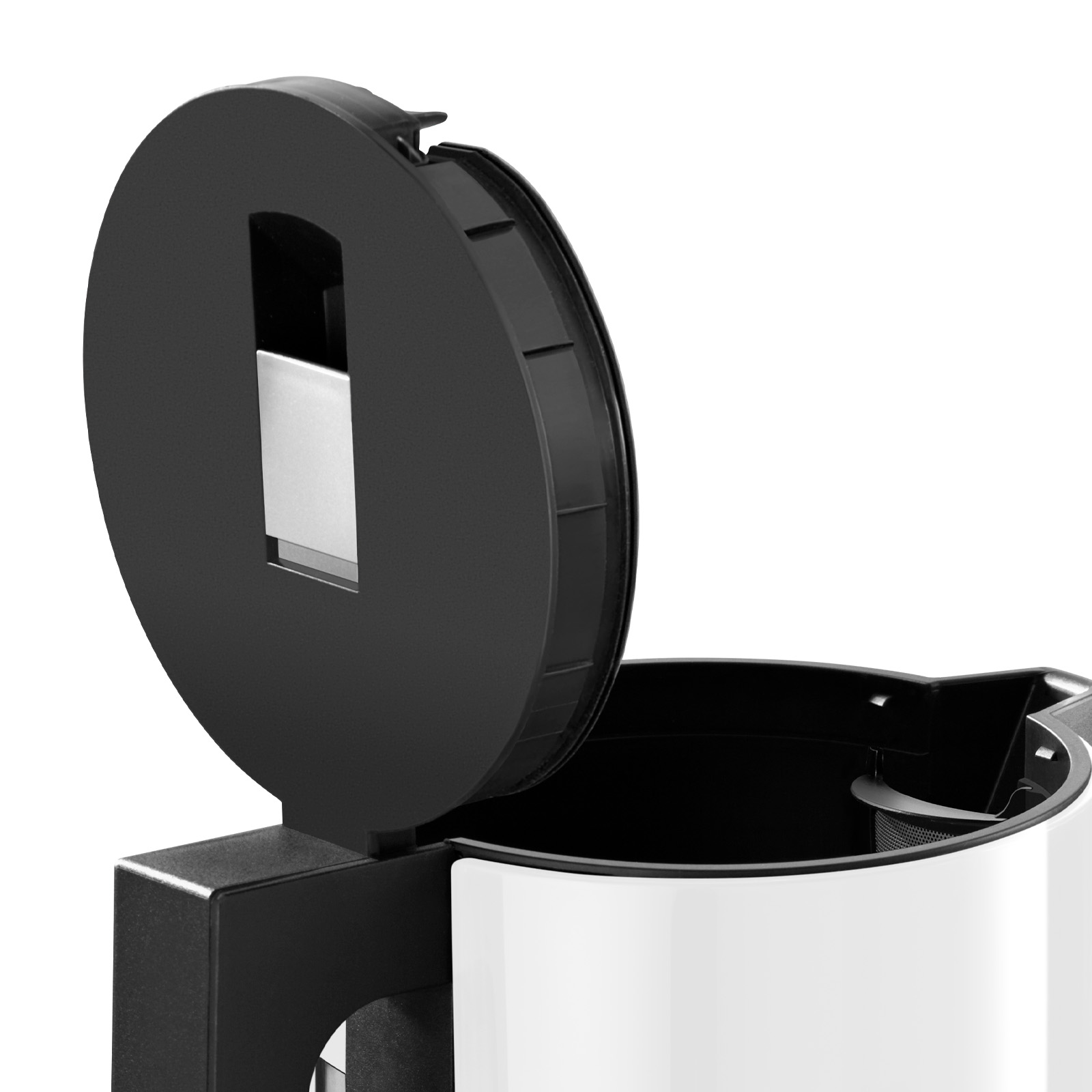 The open lid of the white kettle.