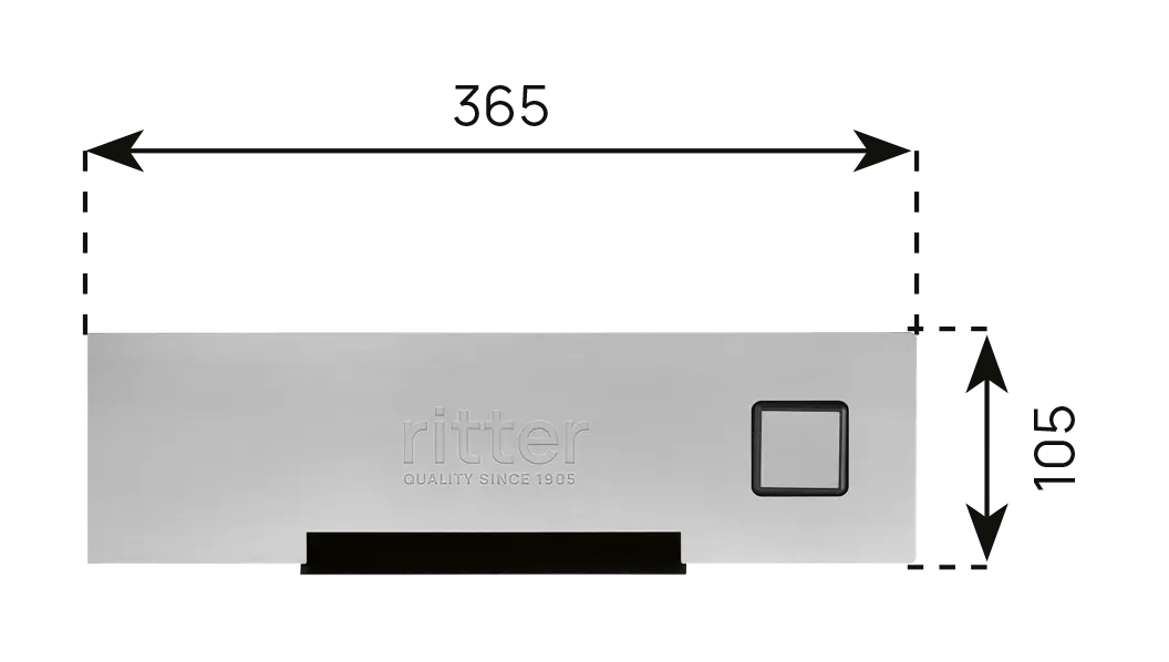 A picture of an installation dimension drawing of the built-in vacuum cleaner, with the technical data 1.