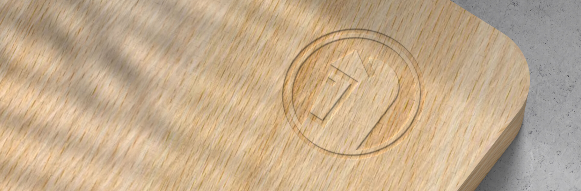 A picture of a wooden board with a knight's head integrated into the wooden board in the corner.