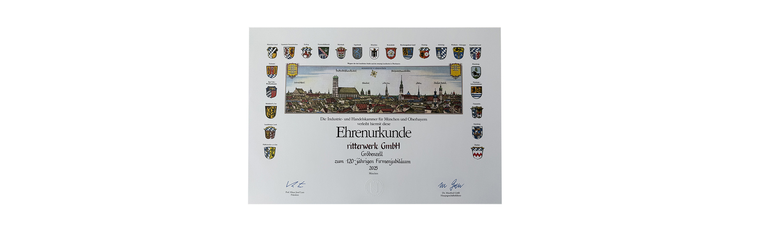 120 Jahre Bestehen von ritterwerk. Erhalt einer Ehrenurkunde von der IHK