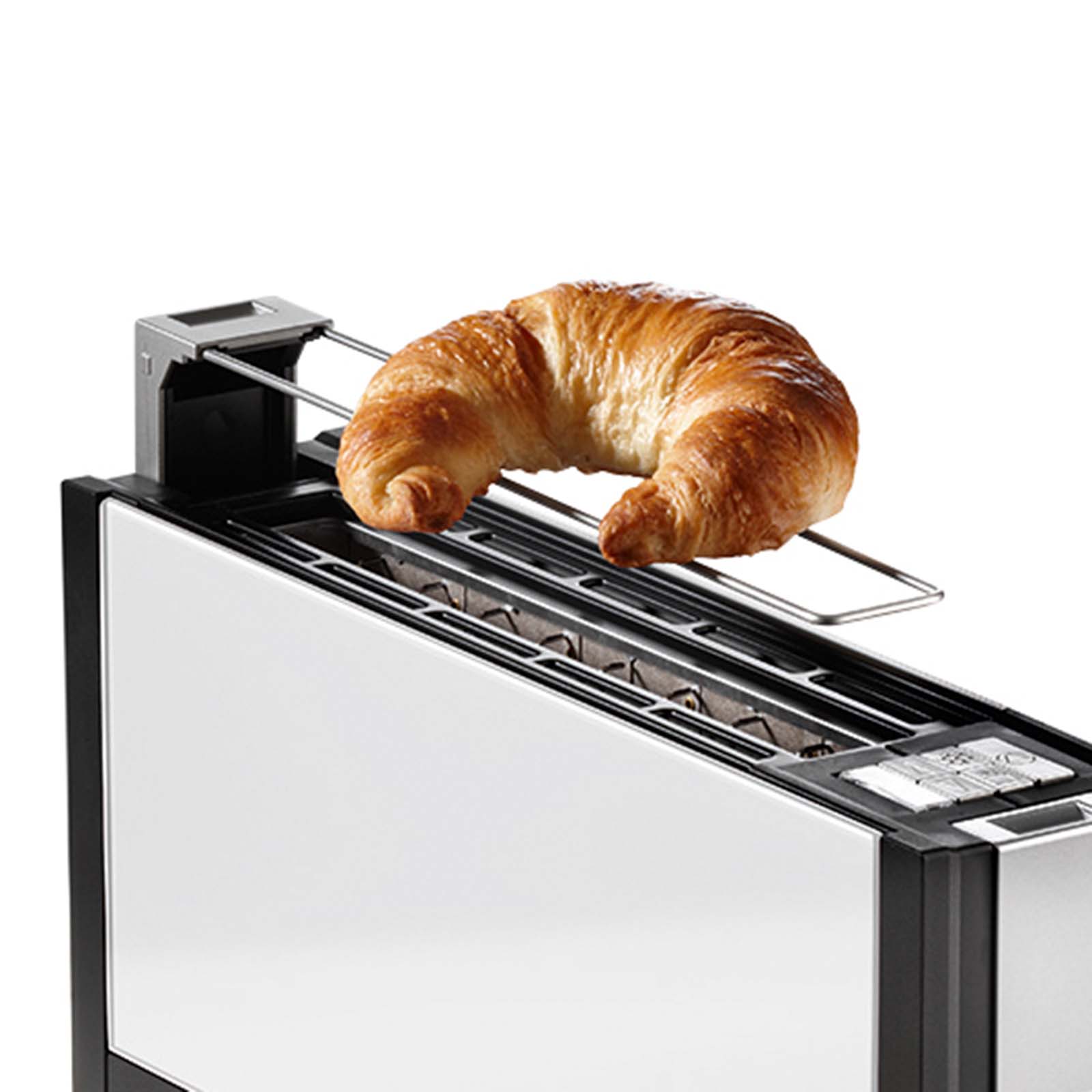Die Brötchenauflage des elektrischen Toasters in der Farbe weiß.