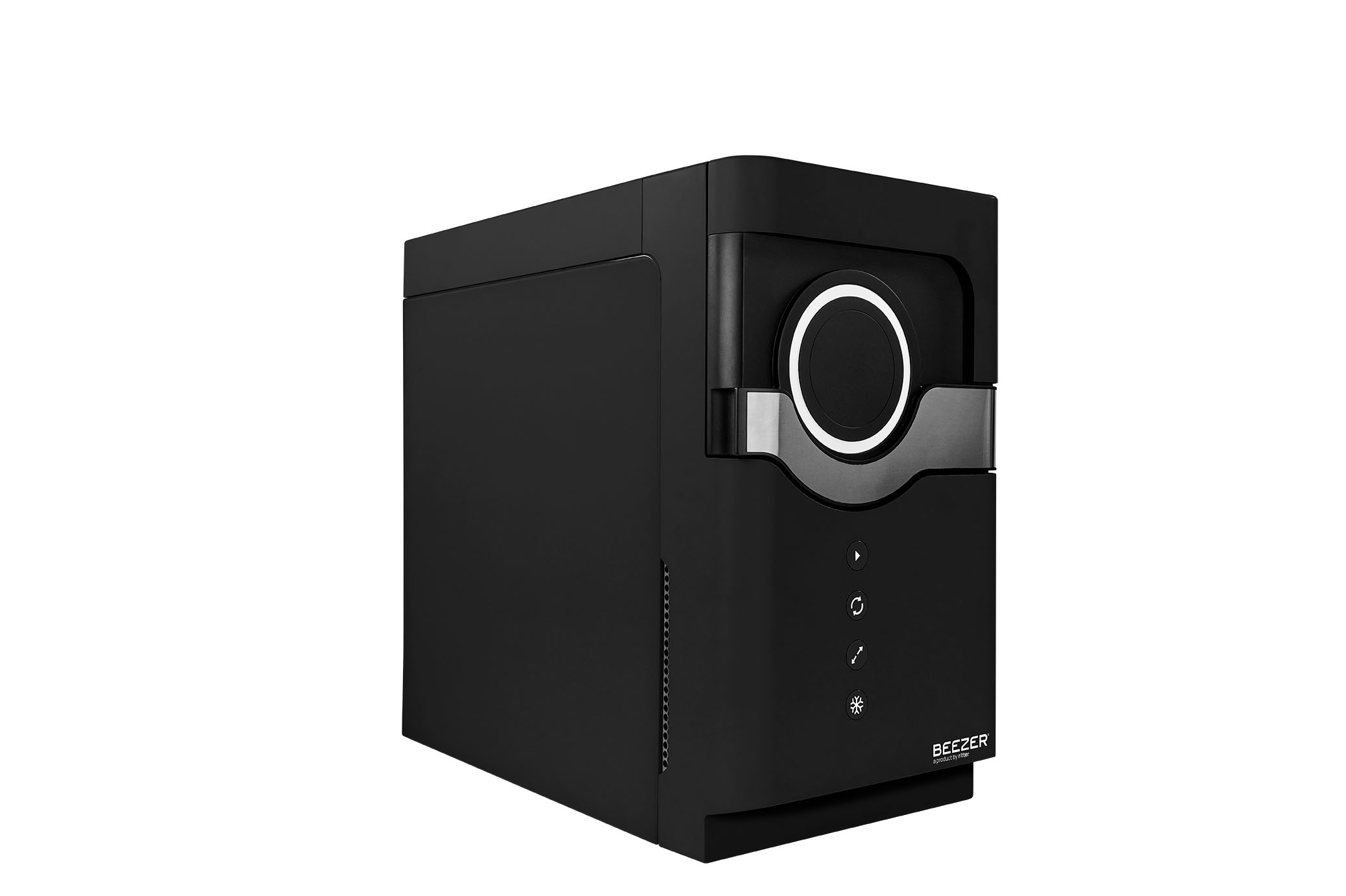 BEEZER Schräg gestellter und ausgeschalteter BEEZER Getränkekühler, in de Farbe schwarz