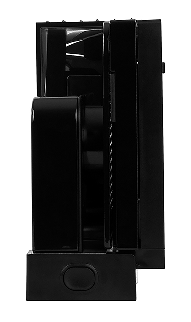 Electric food slicer in black, side view