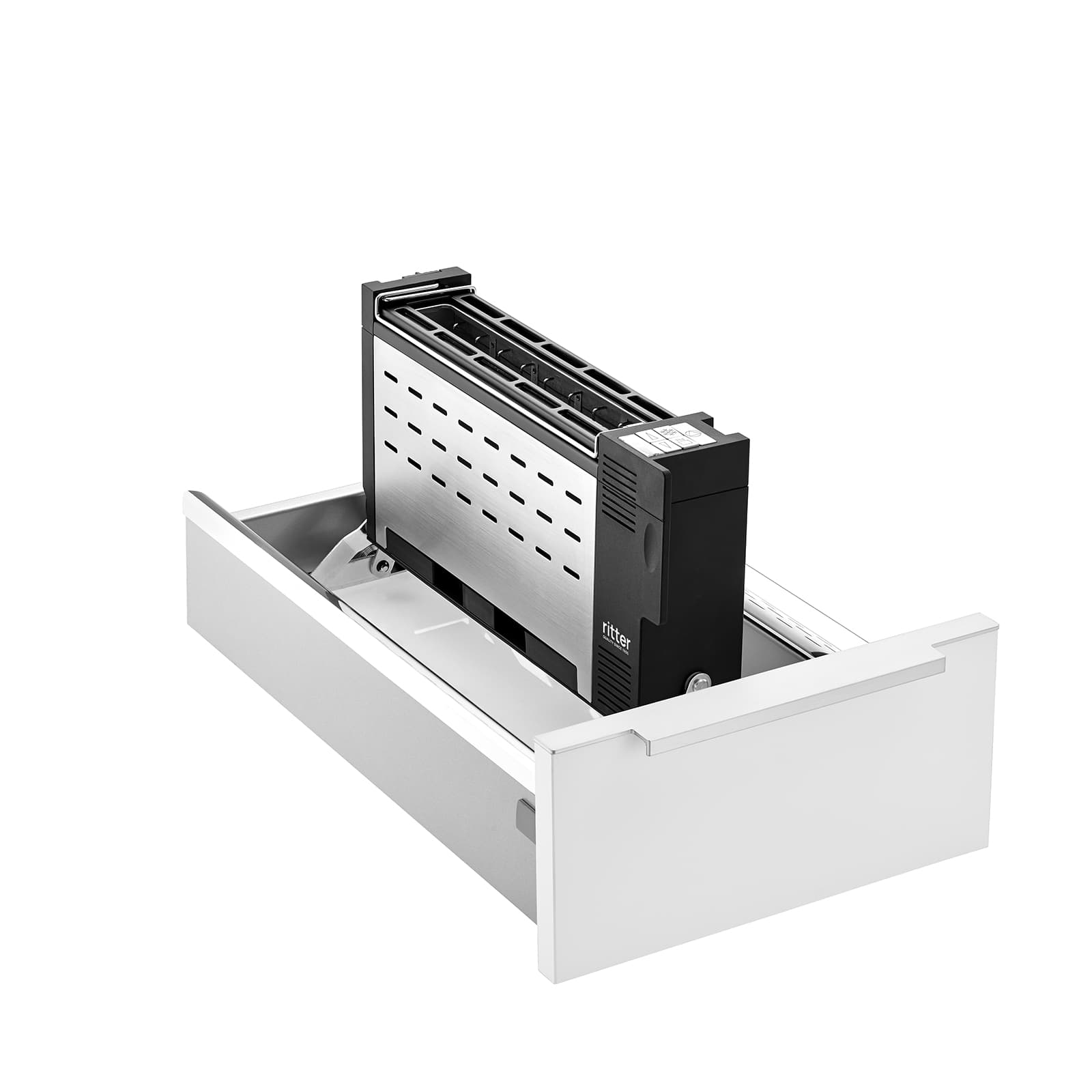 The built-in toaster oven folded out into a drawer.