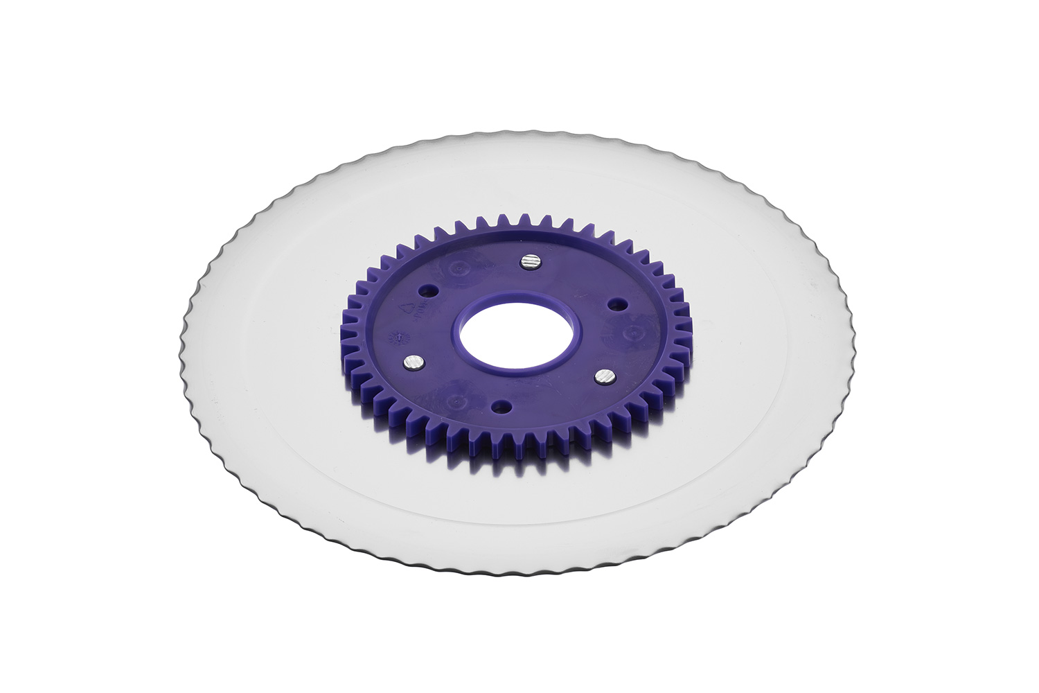 Zubehör Serrated circular blade with electropolished surface and a purple gear