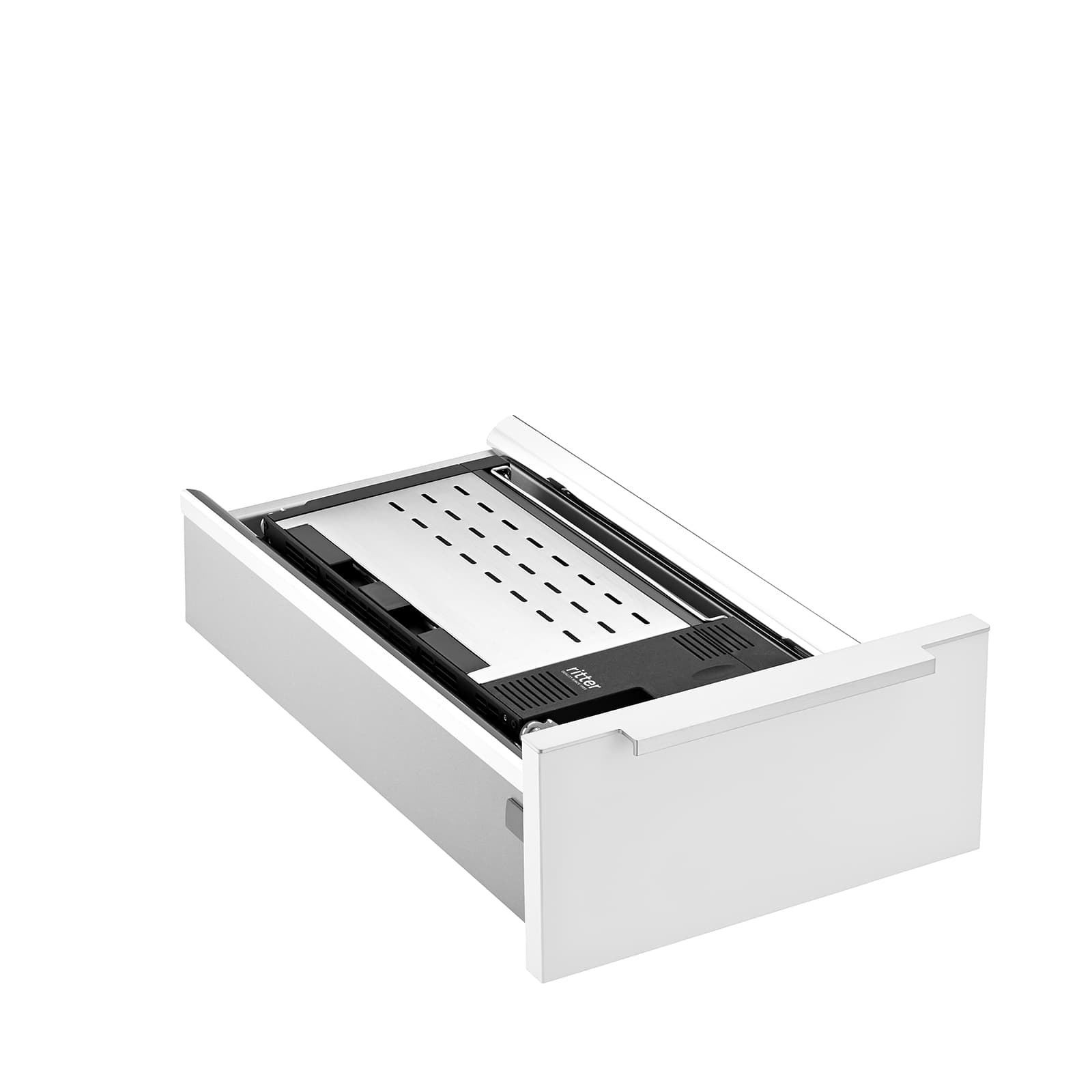 The built-in toaster oven folded into a drawer.