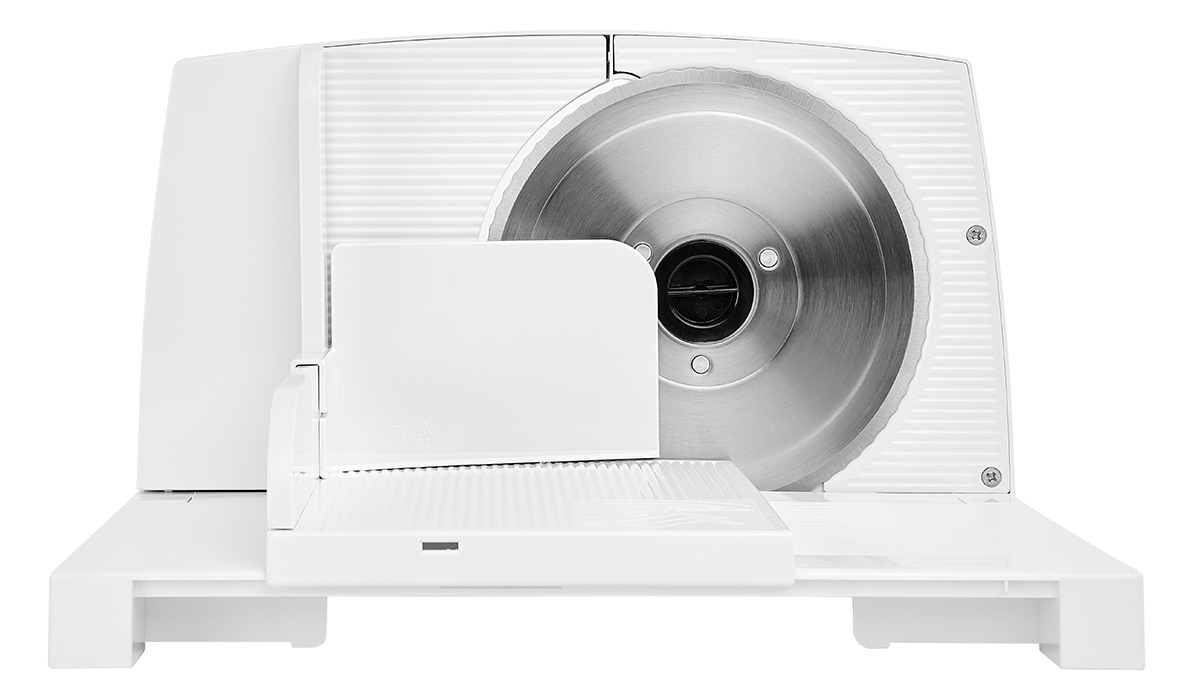 Weißer Allesschneider aus Kunststoff, Rückansicht