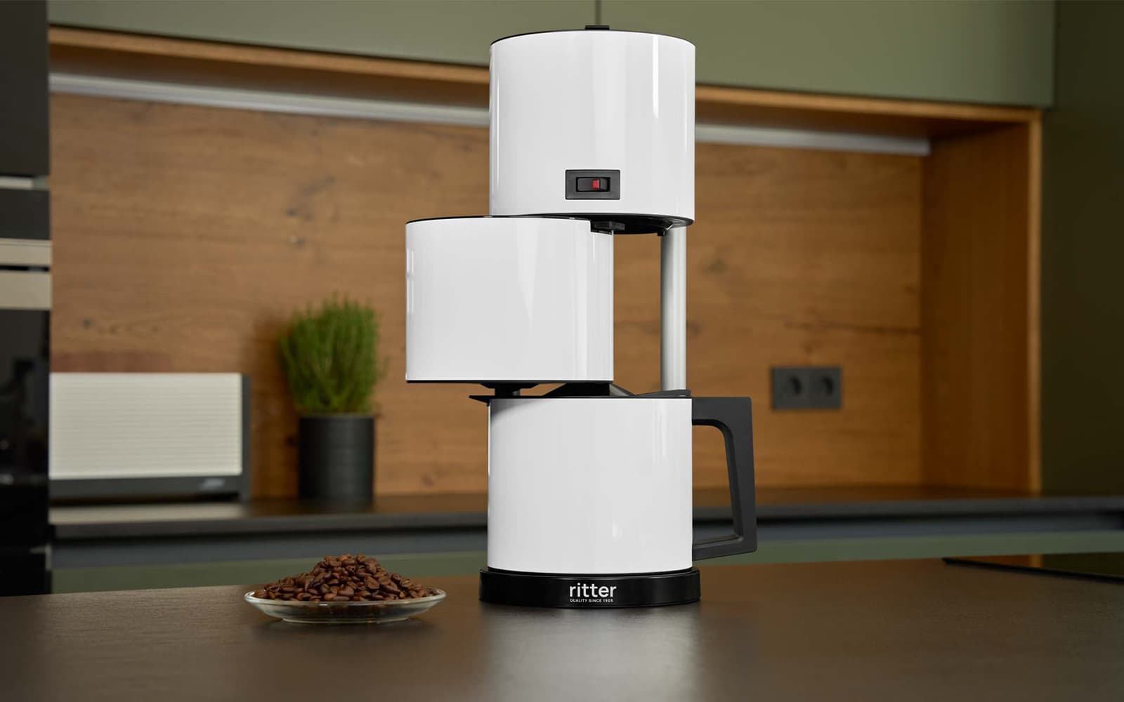 White coffee machine in a modern kitchen