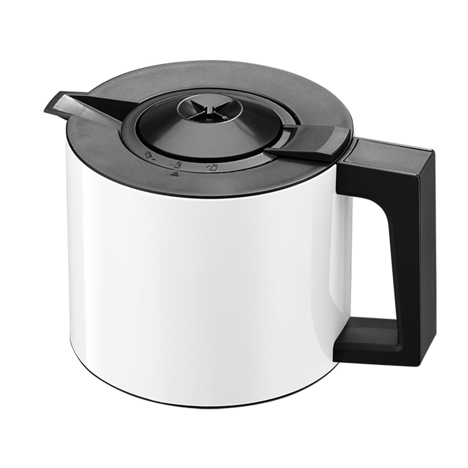 A picture of the vacuum jug of the white coffee machine.