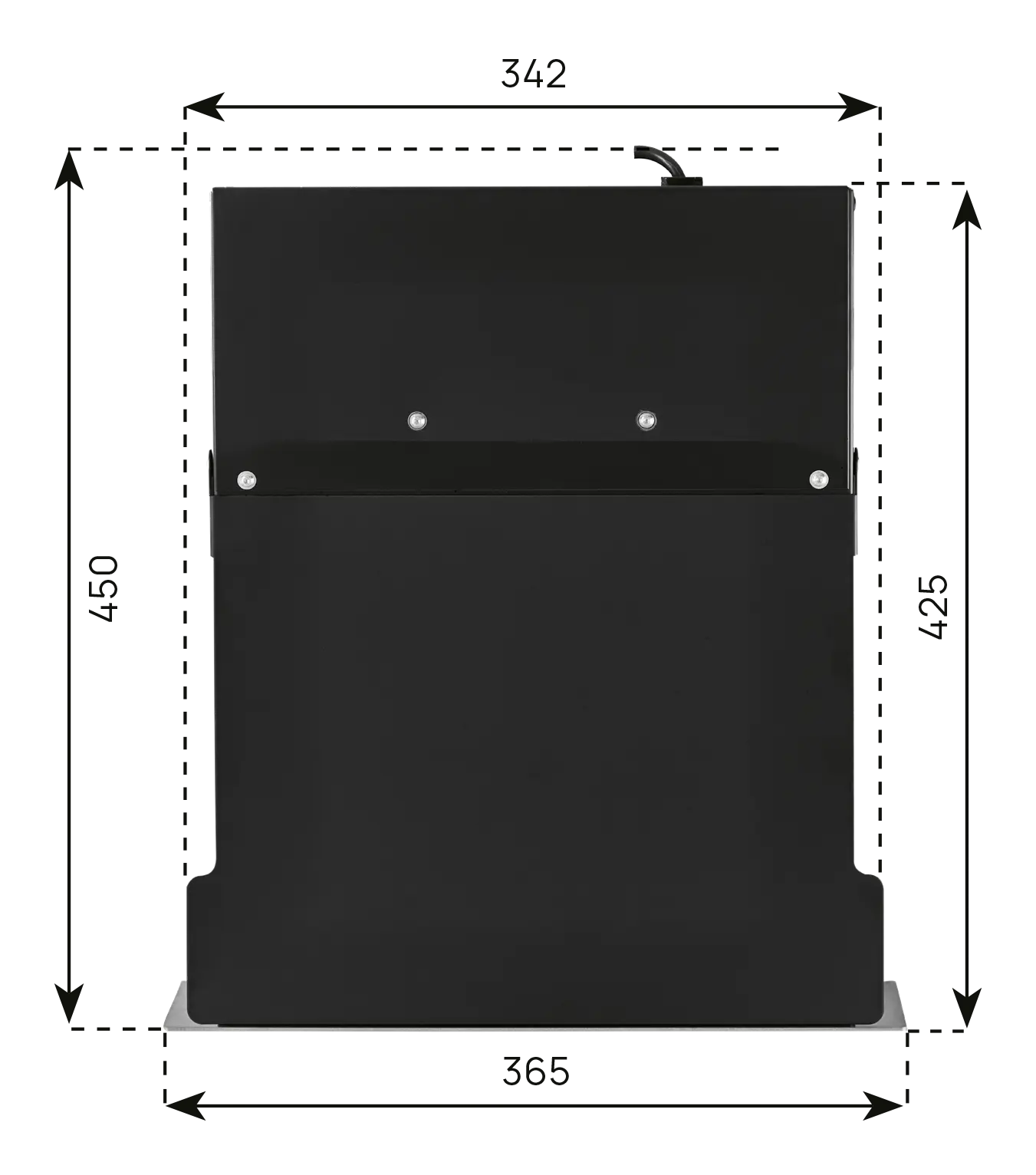 A picture of an installation dimension drawing of the built-in vacuum cleaner, with the technical data 3.