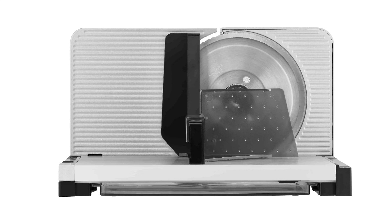 Elektrischer Allesschneider in silber, Rückansicht