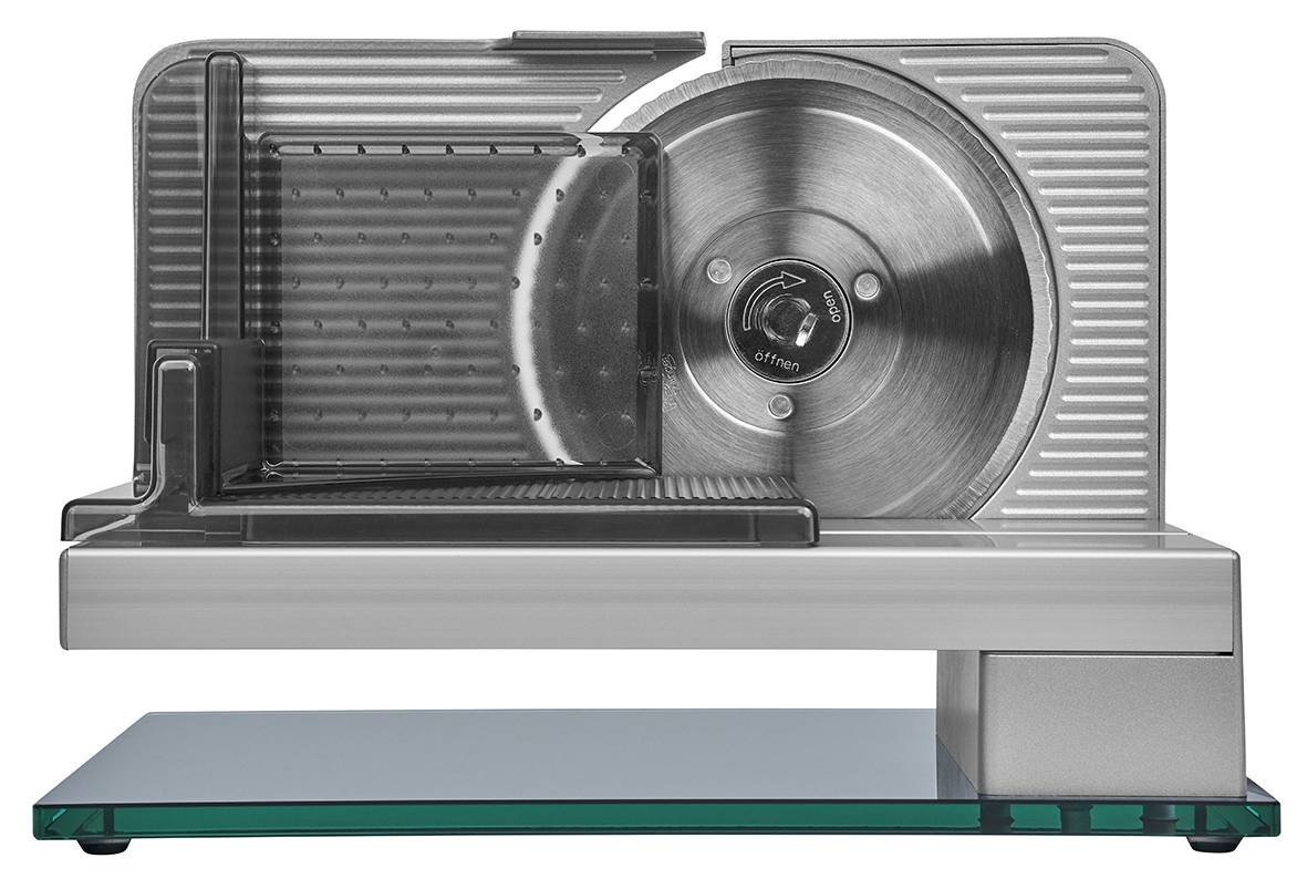 Elektrischer Allesschneider in silber, Rückansicht